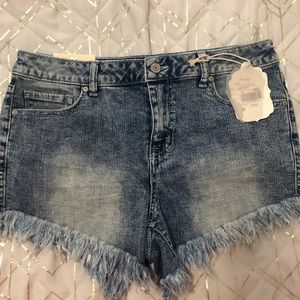 NWT Altar’d State High Rise Sandblast Fringed Denim Shorts Size 29 Medium (8)